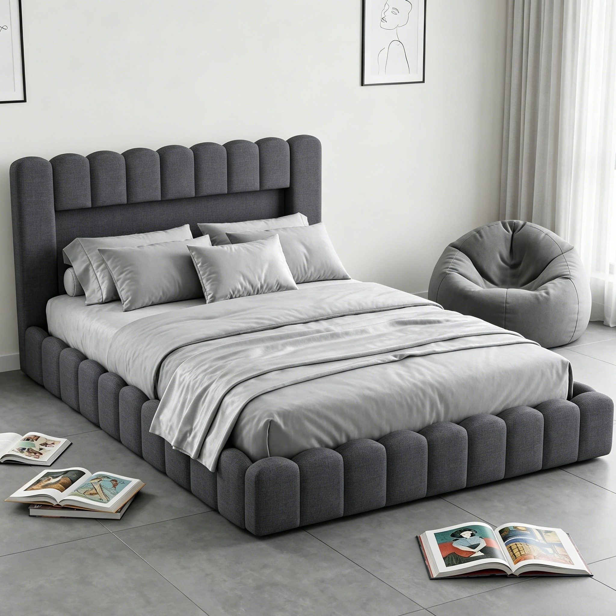 Simurq Polsterbett Doppelbett mit Bettkasten,Bettgestell mit Lattenrost,Stauraumbett LED (Packung, 1-tlg., Boden Polsterbett, Stauraumbett,Schlafzimmerbett mit  – Bild 2 von 5