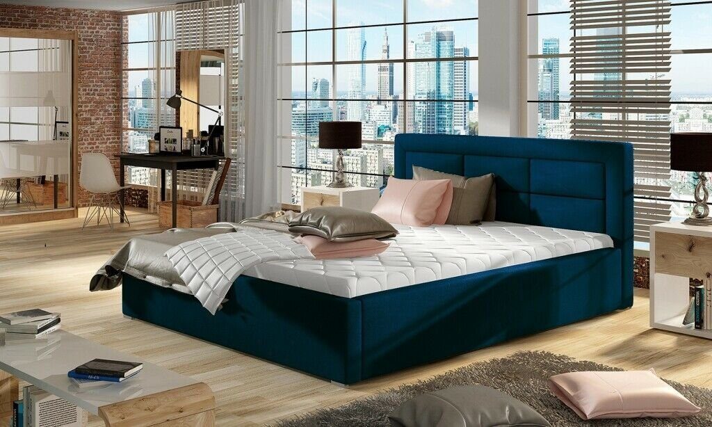 Textil Designer Hotel Schlafzimmer Bett Polster Robustes Blau JVmoebel Luxus Bett, Betten