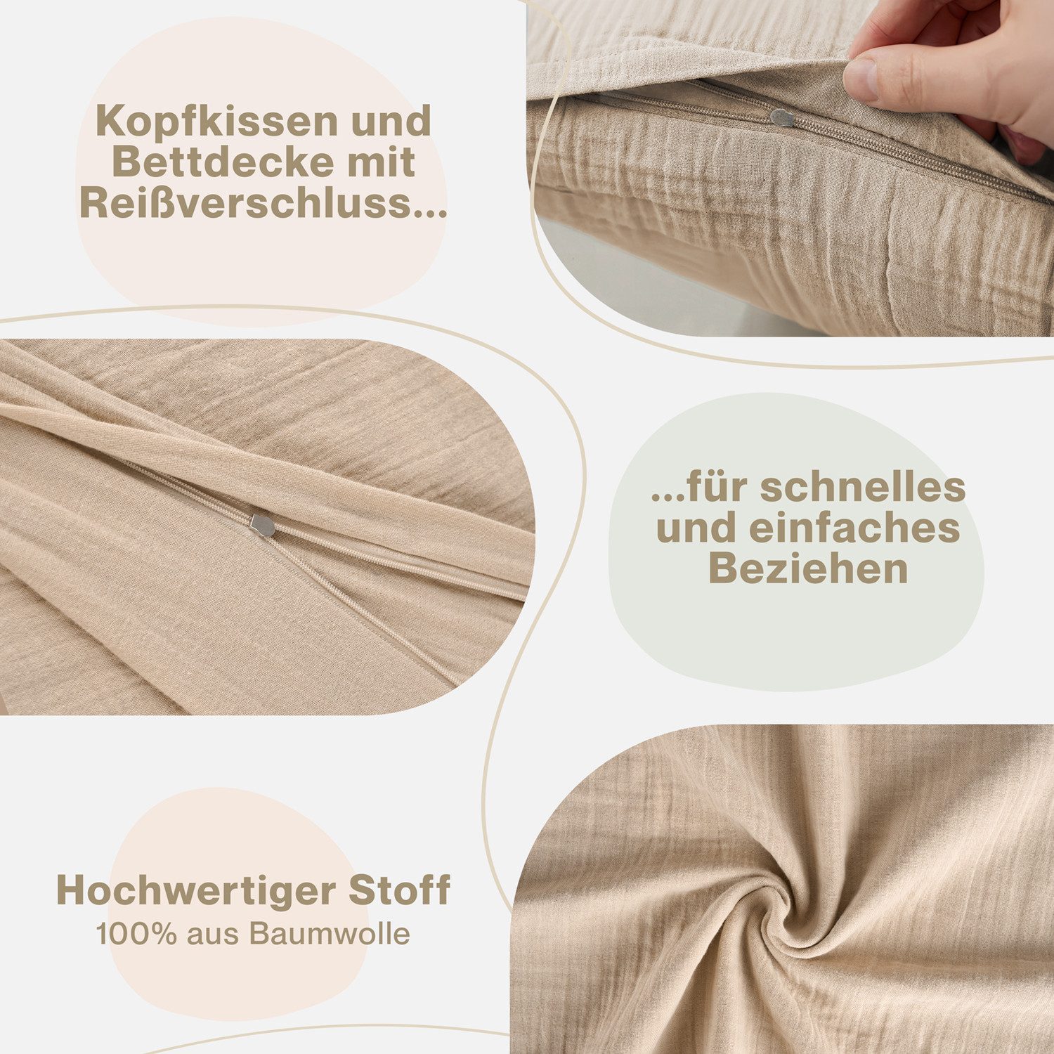 Blumtal Bettwäsche Musselin 100% Baumwolle im Set, Kopfkissenbezug & Deckenbezug, 2 teilig – Bild 4 von 5