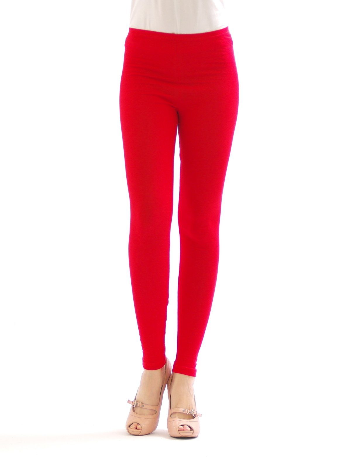 SYS Leggings Damen lange Leggings lang Baumwolle Hose Wäsche Hauteng rot