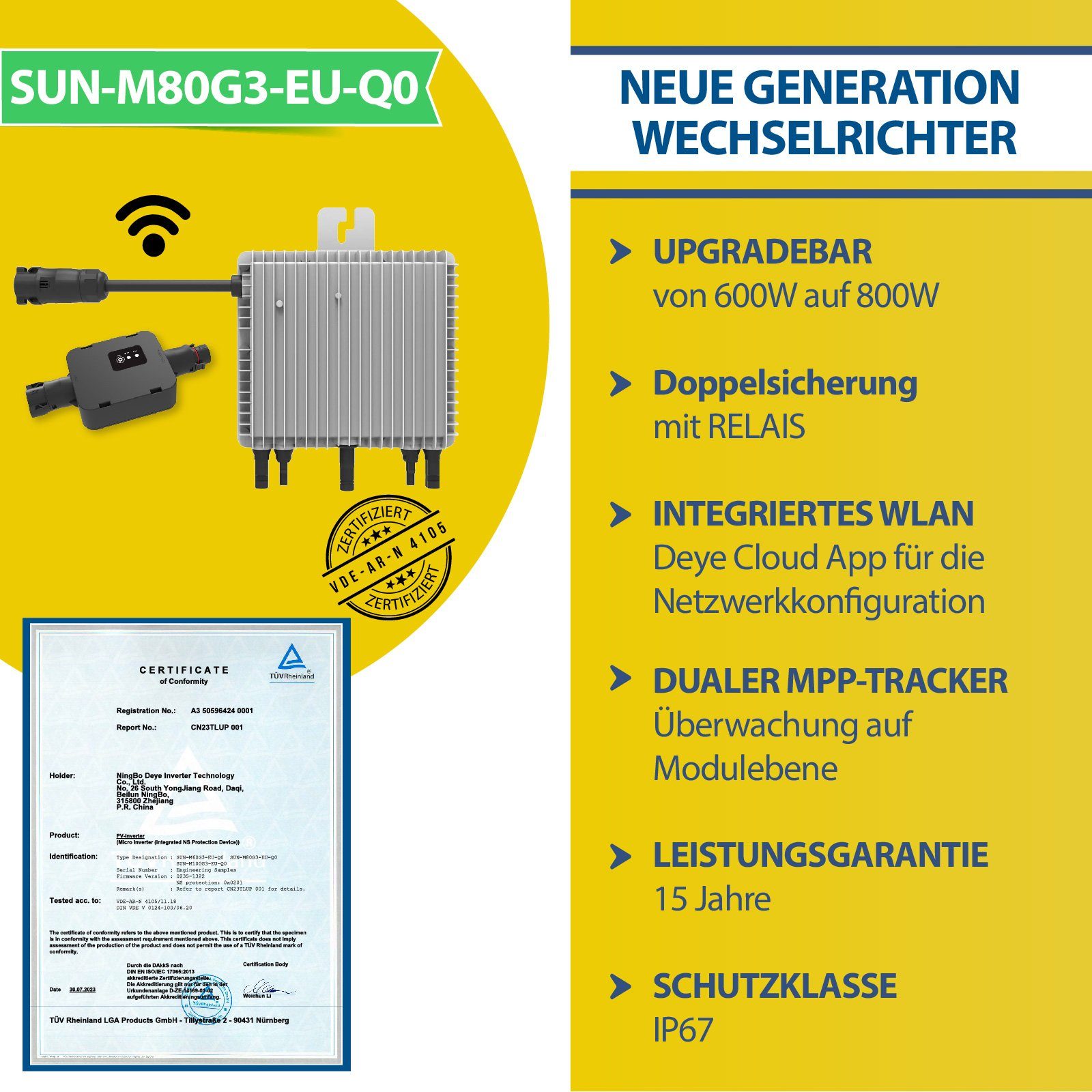 Neu Wechselrichter Aufständerung Süd Stegpearl Relais Generation Premium Light(Groß) 800W Balkonkraftwerk Solaranlage PV-Montage, mit 1000W WIFI Deye