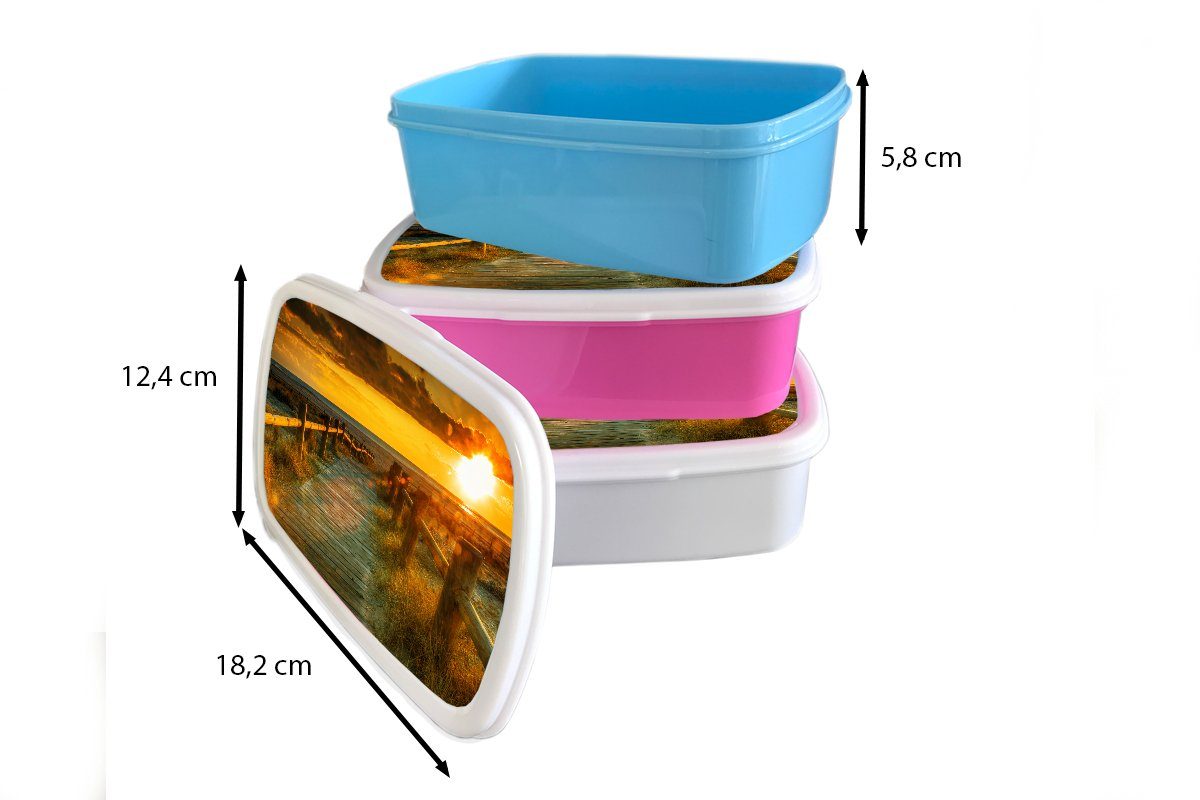 MuchoWow Lunchbox Sonne - weiß (2-tlg), - Gras - Brotbox Erwachsene, Mädchen Orange, Kinder Strand - Weg und Brotdose, für Jungs Horizont - Düne Kunststoff, für und 