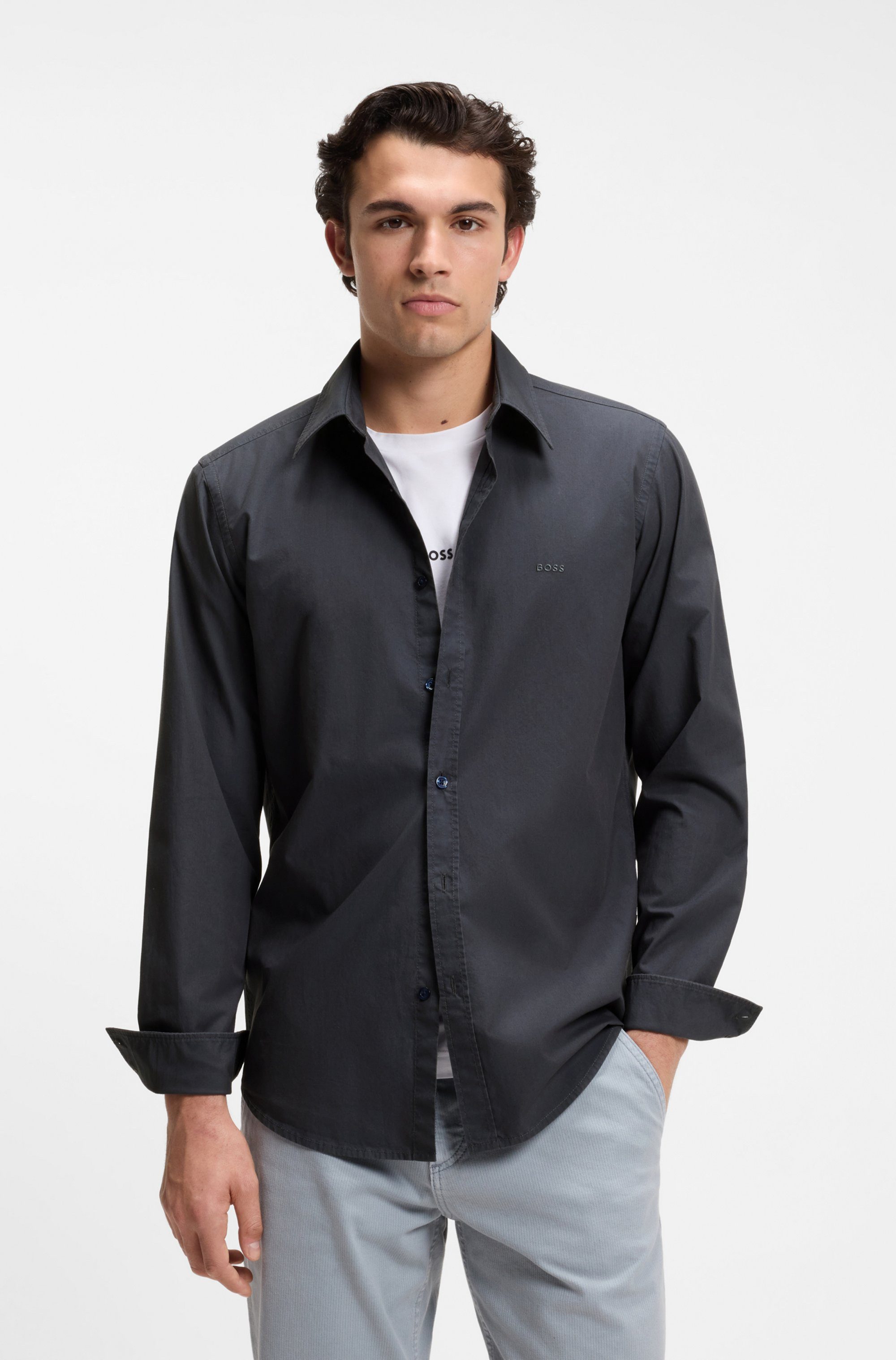 BOSS ORANGE Langarmhemd Relegant Regular Fit Baumwolle mit BOSS Stickerei und klassischem Kent Kragen