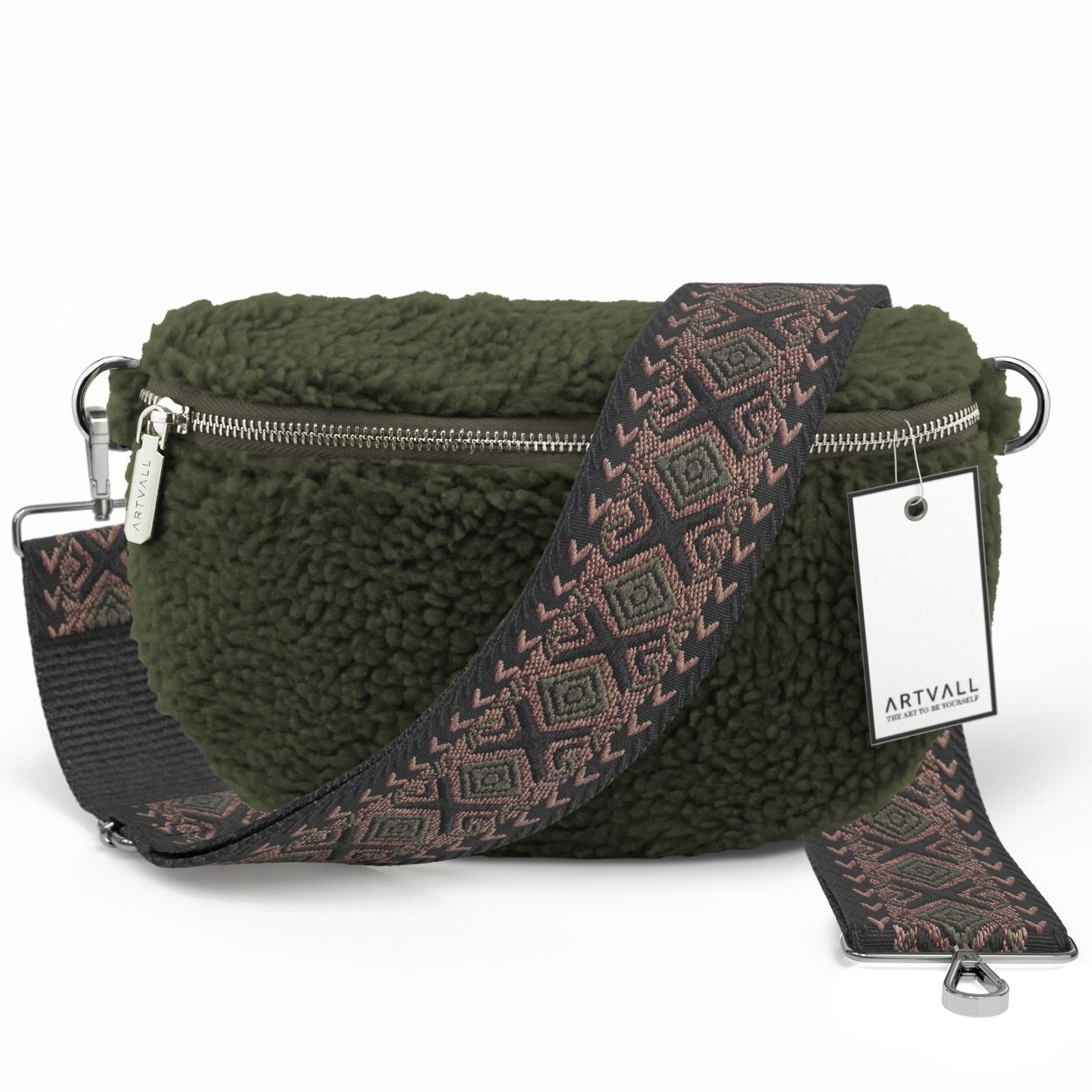 Umhängetasche Teddy Handtasche Damen Bag Brusttasche Olivgrün