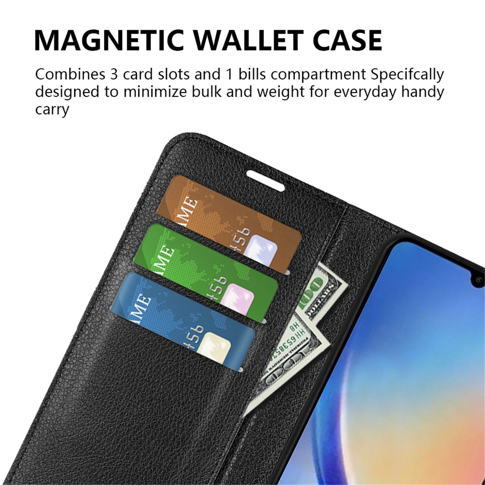 betterfon Handyhülle Handytasche für Samsung Galaxy A34 5G Klapphülle Schwarz, 3 Kartenfächer, Magnetverschluss & Standfunktion im Lederlook
