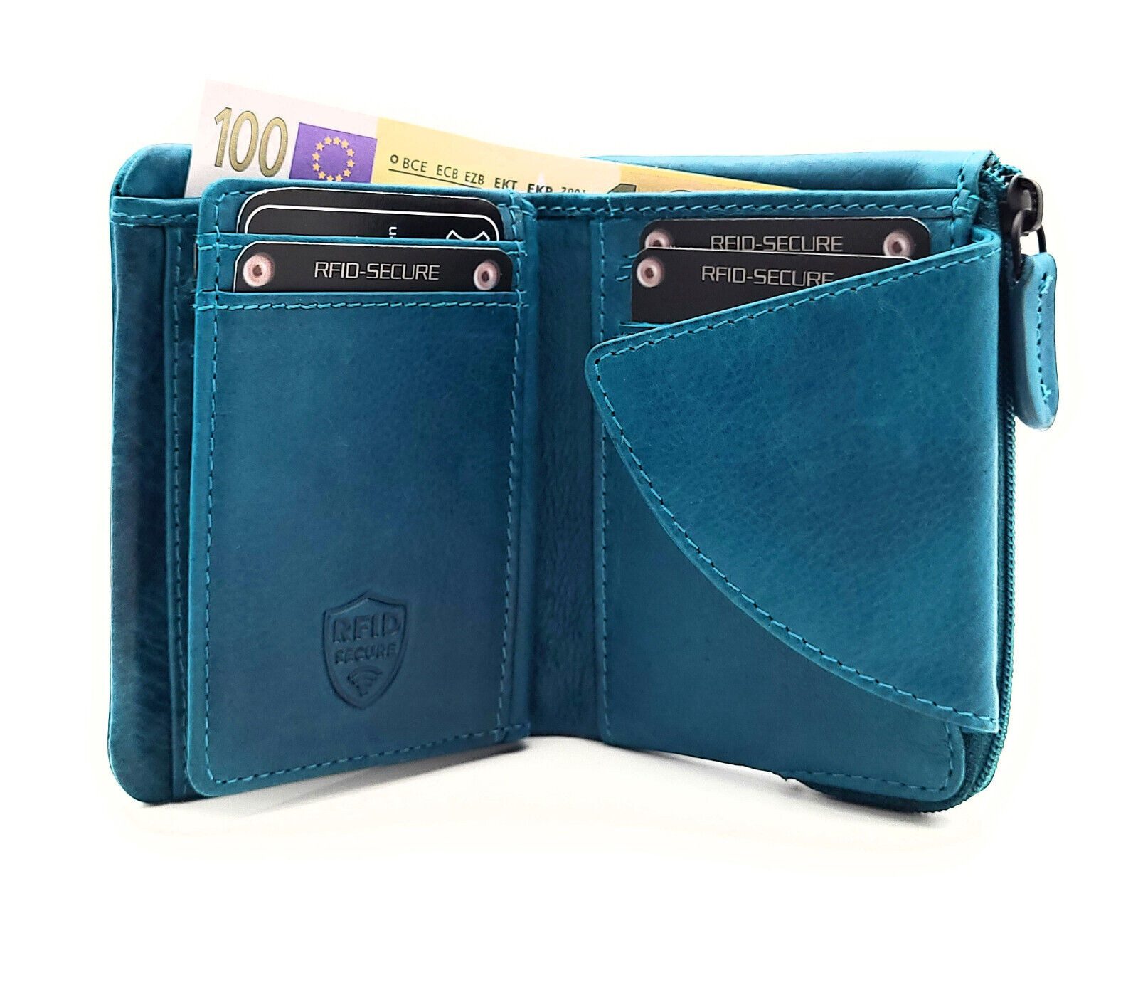 JOCKEY CLUB Mini Geldbörse kleines echt Leder Portemonnaie, Geldbeutel mit RFID Schutz, ideal auch für den Urlaub, gewachstes Rindleder
