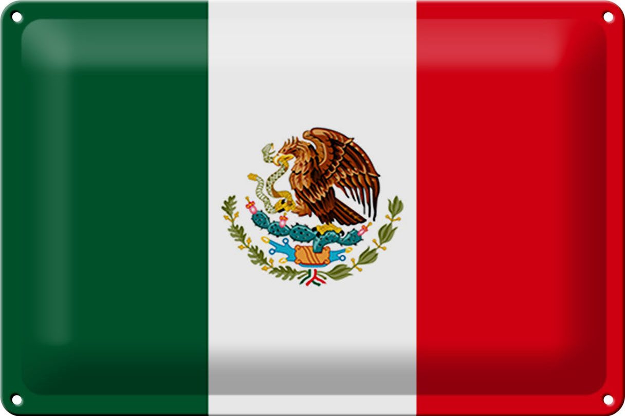 Femer GmbH Metallschild Flagge Mexiko 30x20cm Flag of Mexico, (1 St), gewölbte Oberfläche, abgerundete Ecken, umgeschlagene Kanten