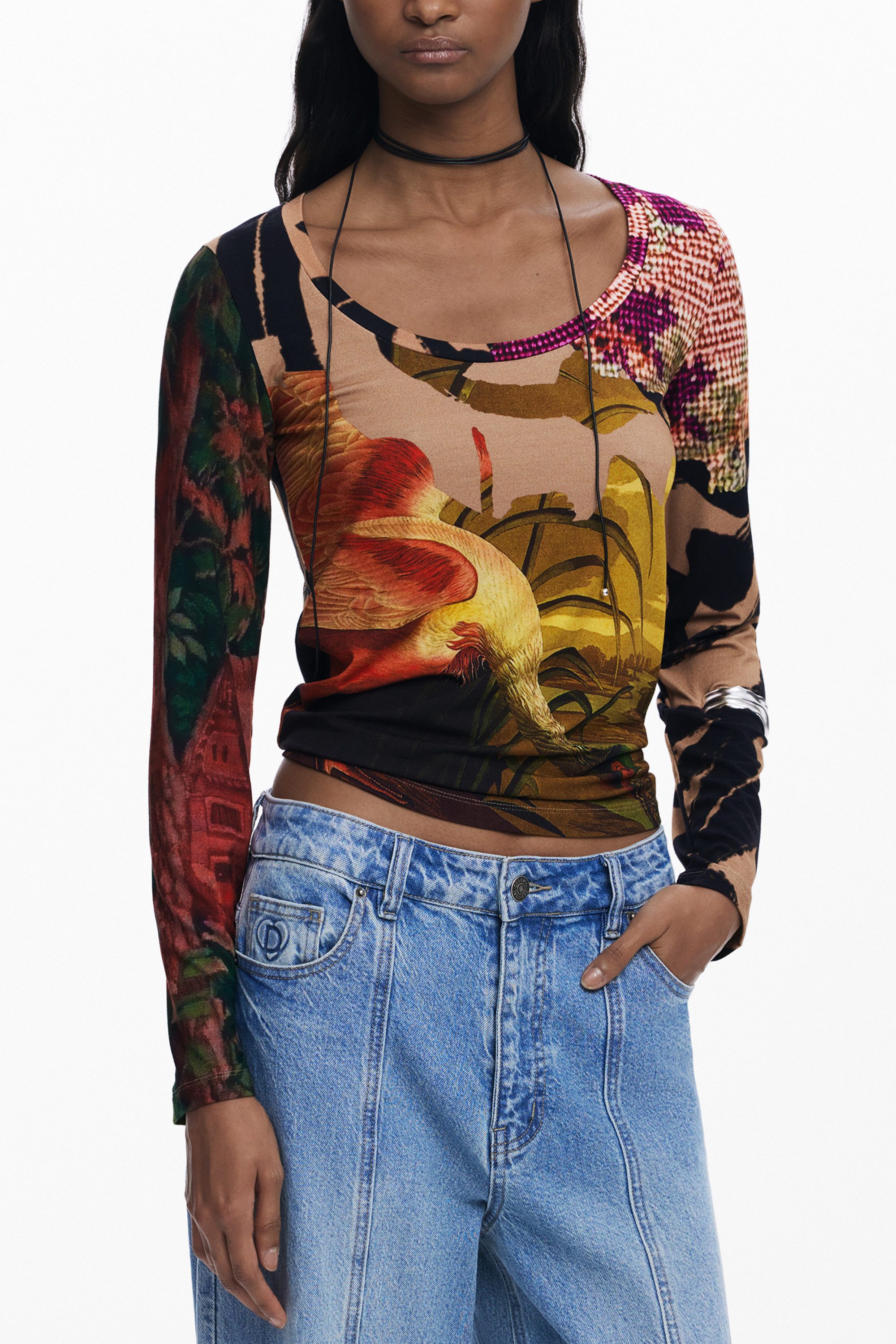 Desigual T-Shirt Stylisches Damen Langarmshirt in Braun mit Muster günstig online kaufen
