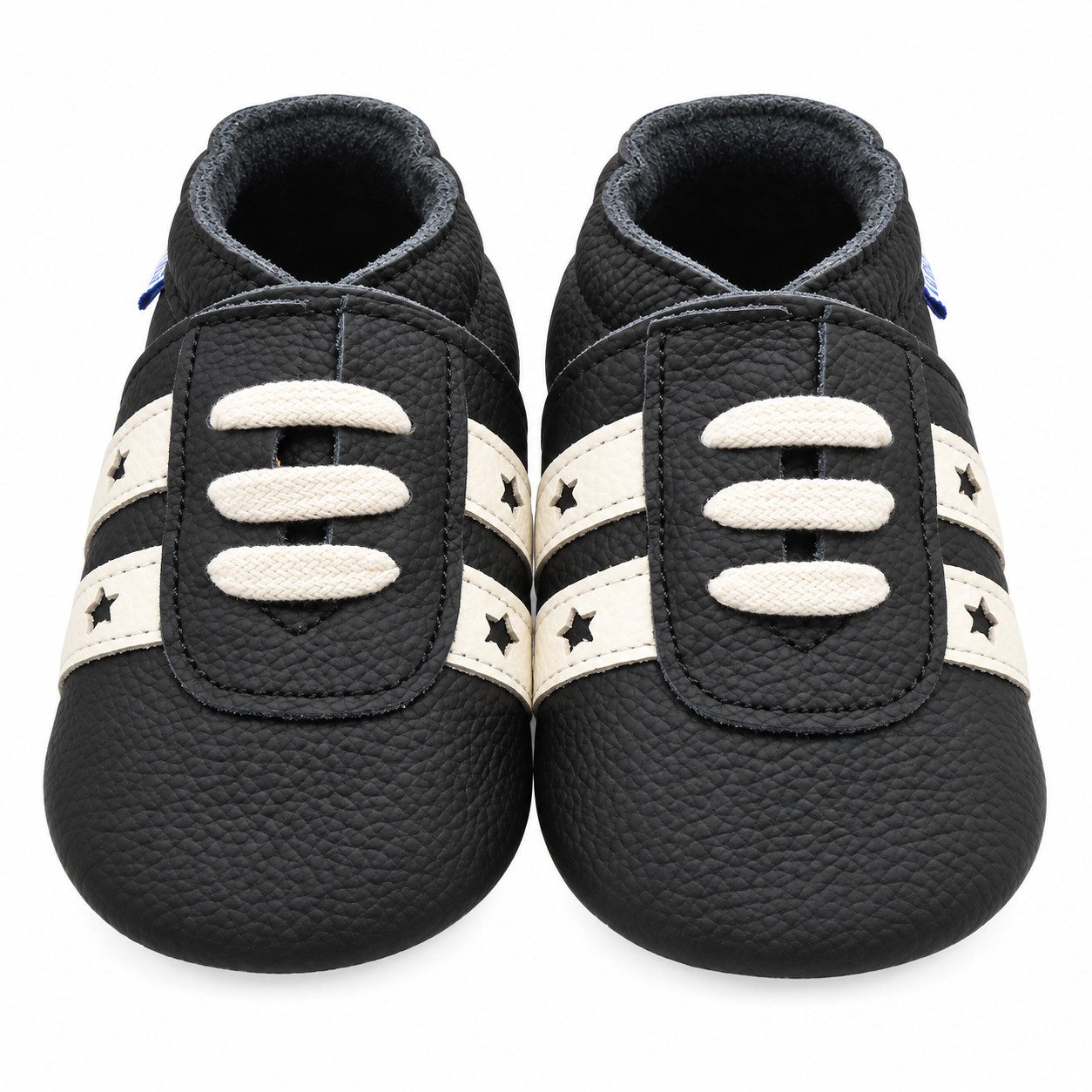 Yihakids Baby Leder-Lauflernschuhe Schwarz mit Sternmotiv 0-6 Monate Krabbelschuh