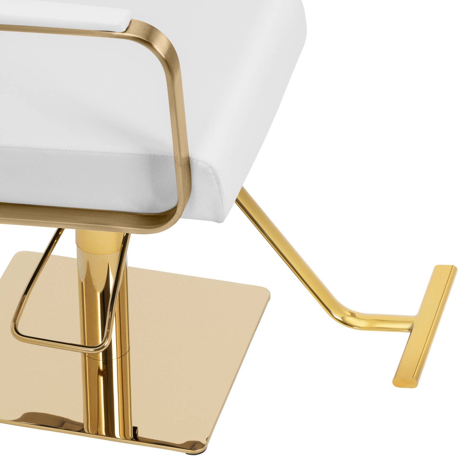Physa Armlehnstuhl Friseurstuhl mit Fußstütze höhenverstellbar Barber-Stuhl 200 kg, Golden, Weiß – Bild 4 von 5