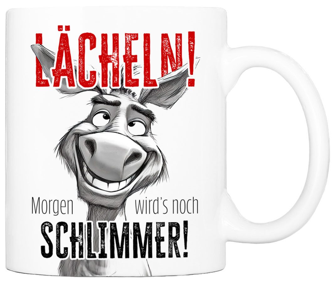 Tasse mit Spruch LÄCHELN! Kaffeetasse Büro Arbeit, Geschenk