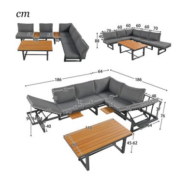 autolock Gartenlounge-Set Gartenmöbel-Set,verstellbare Rückenlehne,verstellbarer Tisch, (3-tlg), mit Sofas,Tisch/Schaukelstuhl,inklusive aller Kissen und Sitzkissen