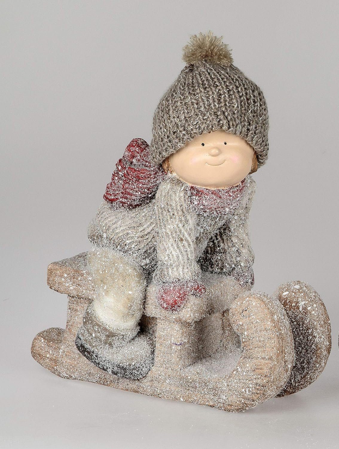 oder Winterkinder Junge Small-Preis aus Mädchen Magnesia Schlittenkinder Gartenfigur