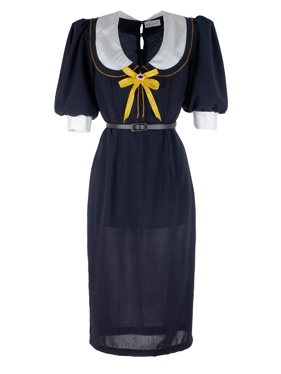 RUA & RUA Midikleid Kleid aus Wolle & Seide mit Breitem Seidenkragen