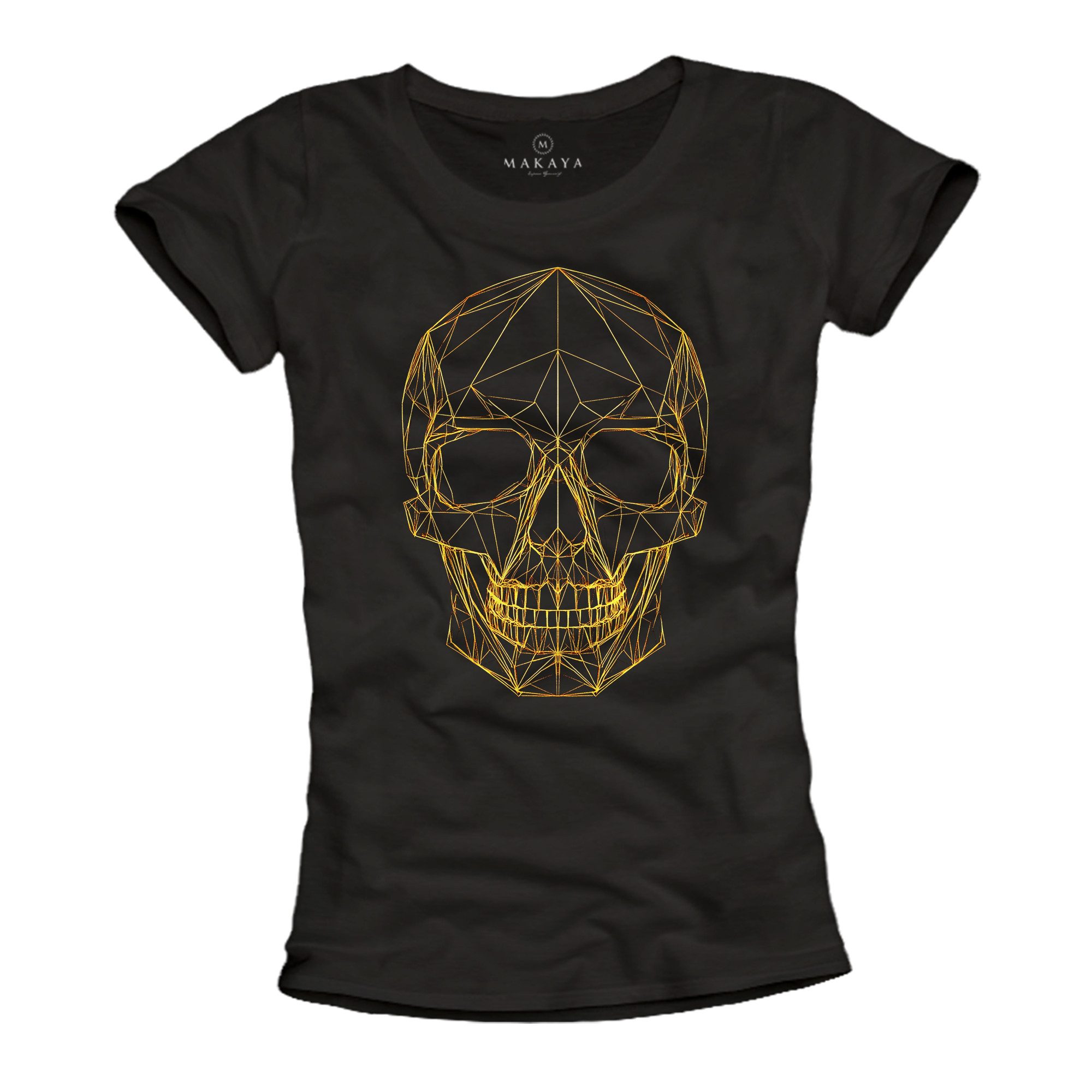 MAKAYA Print-Shirt mit Totenkopf Motiv Goldprint günstig online kaufen