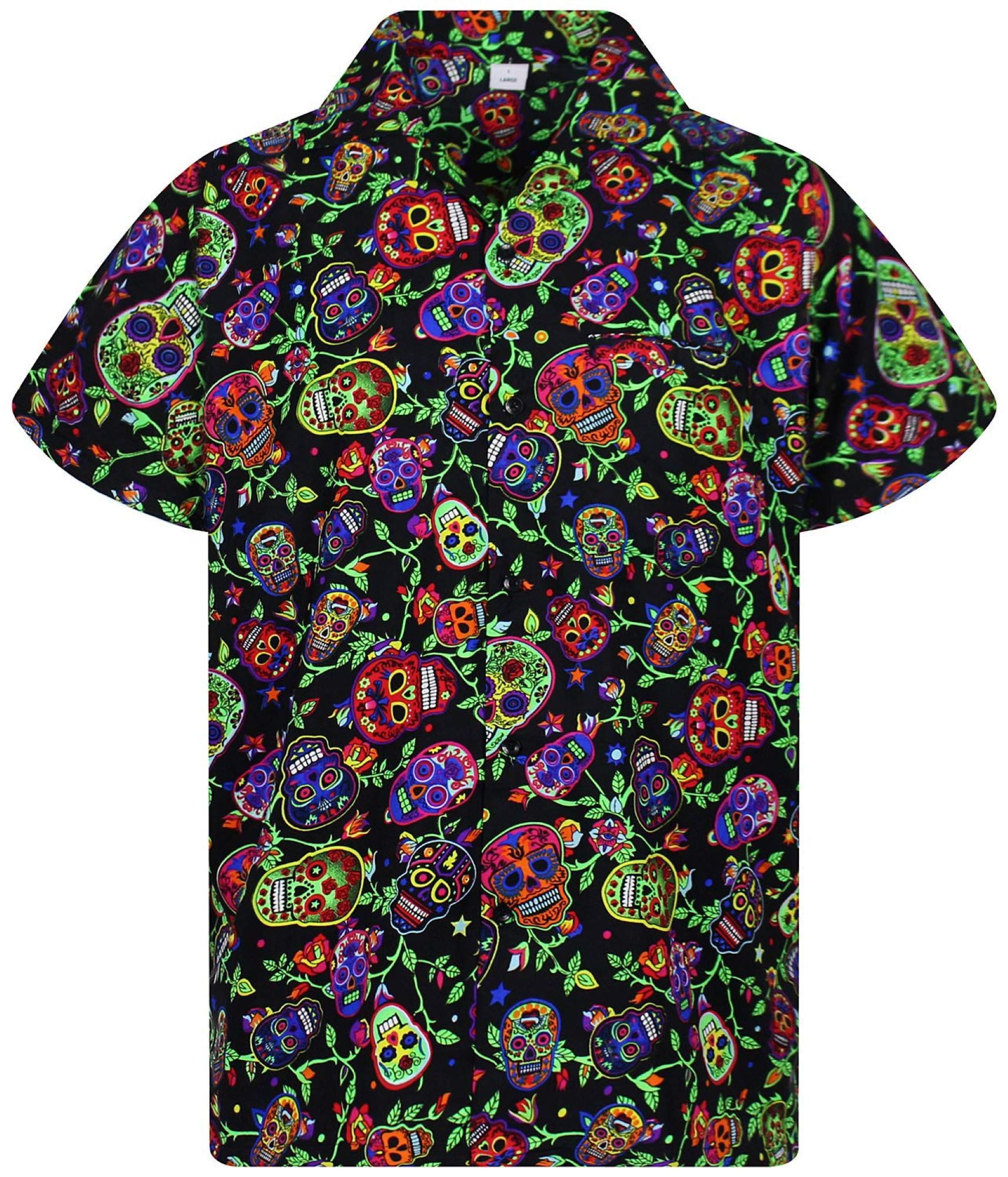 King Kameha Hawaiihemd "Skull" Funky Hawaii-Hemd Herren Kurzarm Front-Tasche Stylish