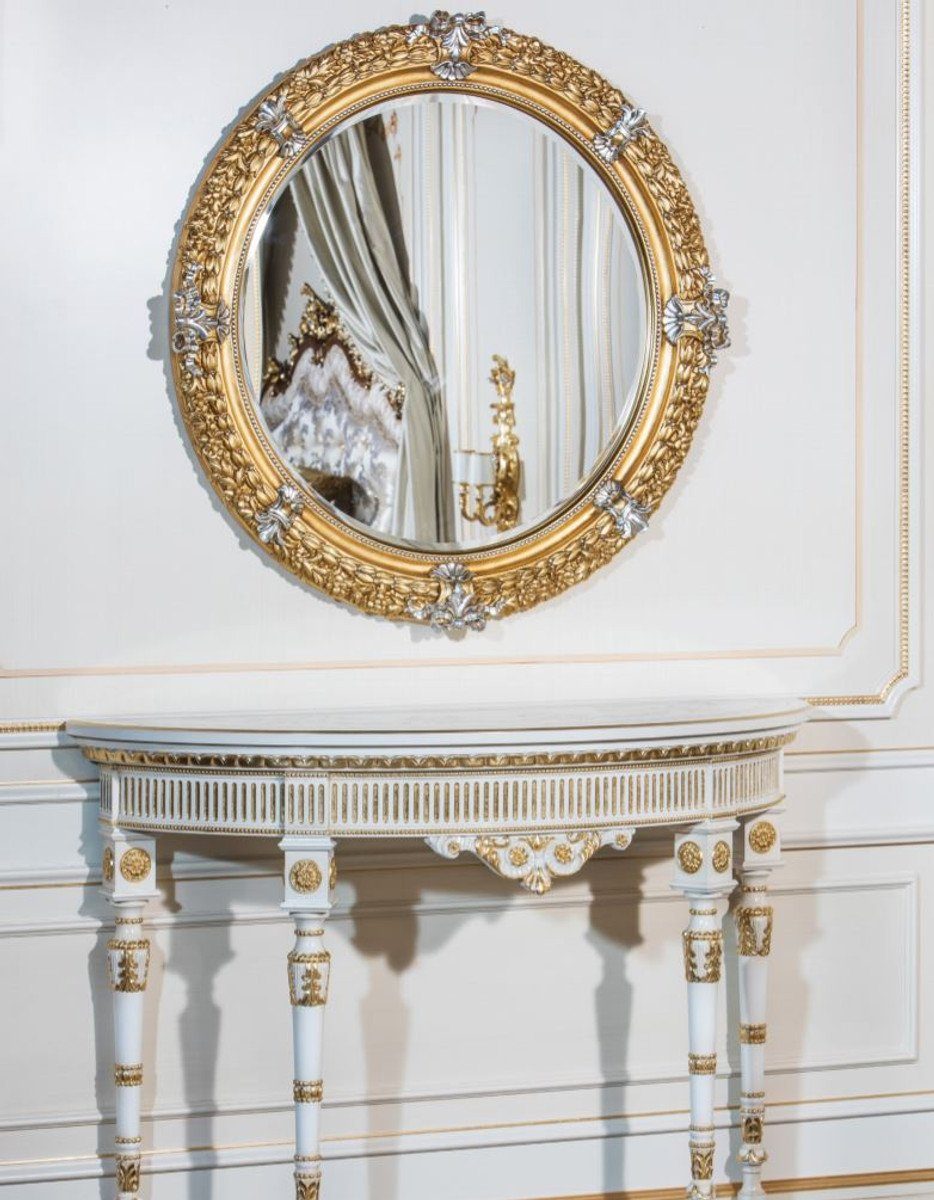 Casa Padrino Barockspiegel Luxus Spiegel - / - Made Gold Silber Barockstil cm handgeschnitzter Wandspiegel Ø in Italy Prunkvoller 103 im - Barock Luxus Qualität