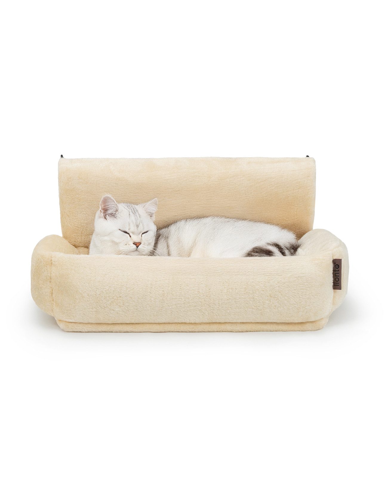 lionto Katzenliege für Heizkörper mit Metallhaken, beige, Plüsch, abnehmbarer Bezug, waschbar