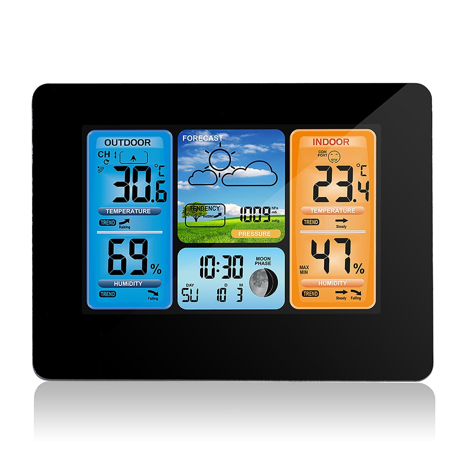 Funkwetterstation Farbdisplay Digitale Wecker Thermometer Innen-Außensensor Uhr