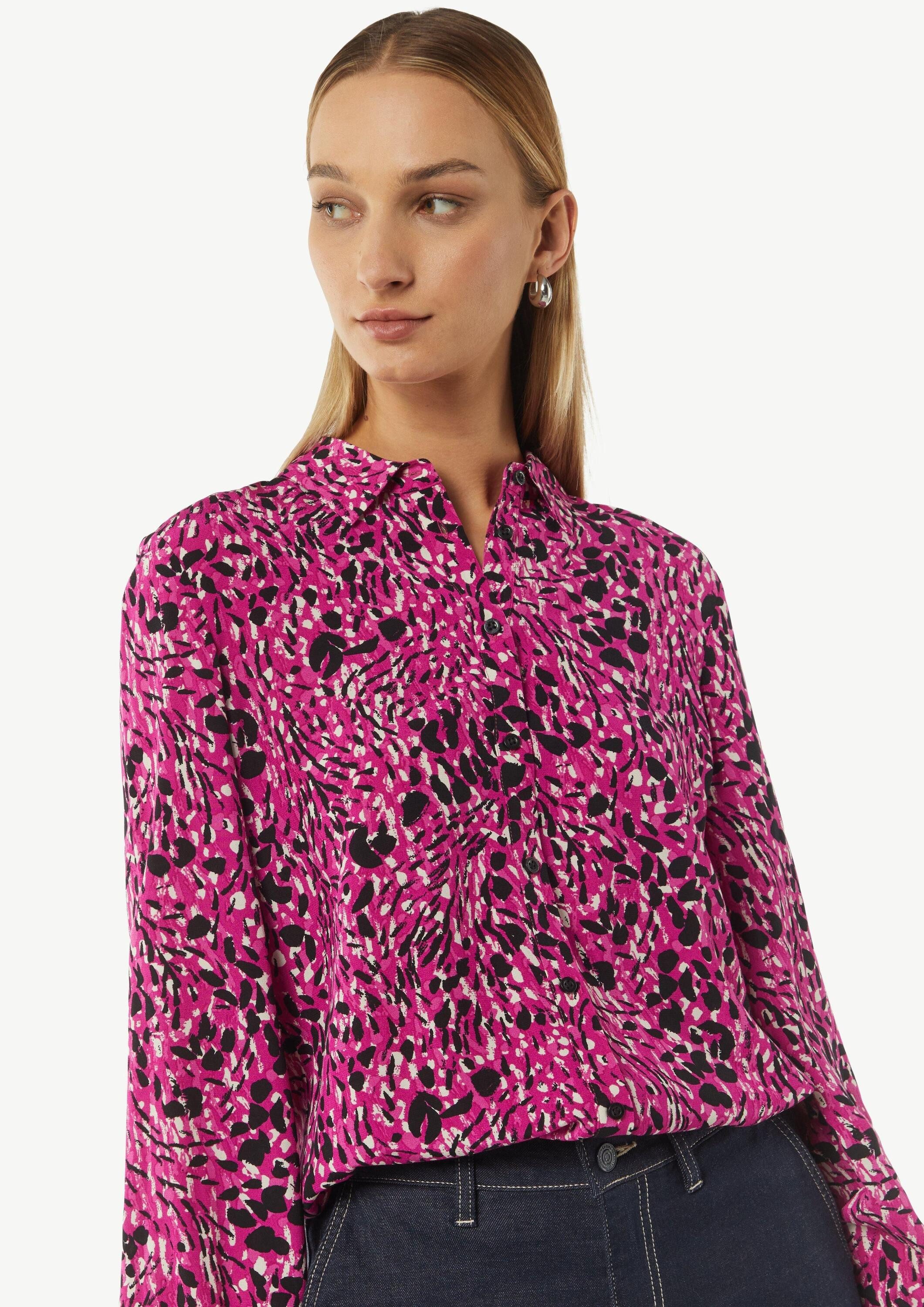 comma Langarmbluse Bluse Gemusterte Hemdbluse mit elastischen Bündchen
