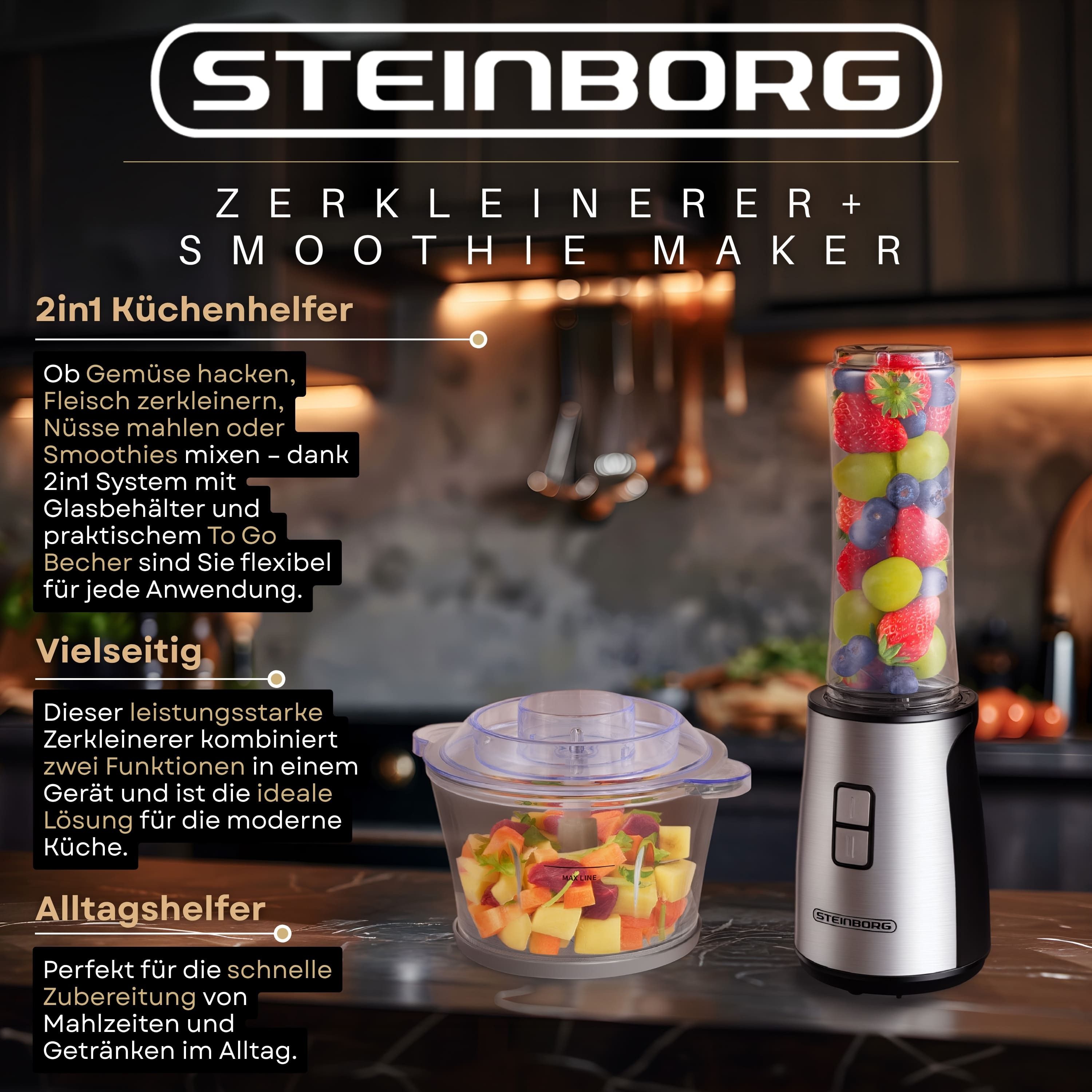 STEINBORG Standmixer SB-2650, 500 W, 1,8 Liter Fassungsvermögen, 4-Fach Edelstahlklingen