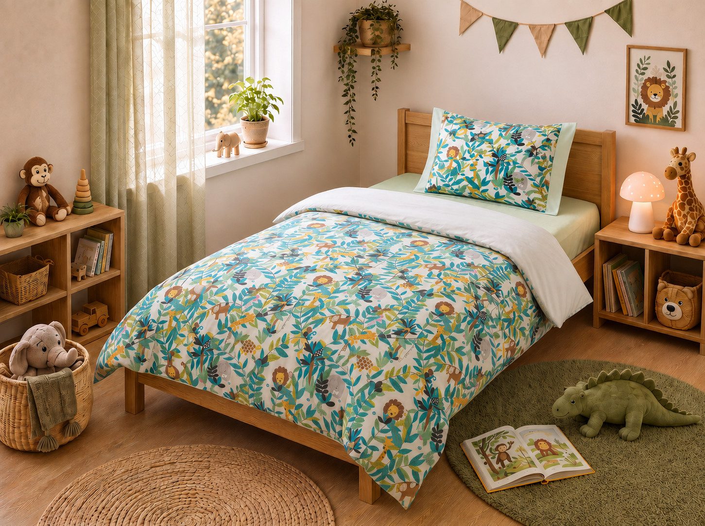 BETTWAESCHE-MIT-STIL Bettwäsche Mako Satin Kinder Bettwäsche Dschungel, Mako-Satin, 2 teilig