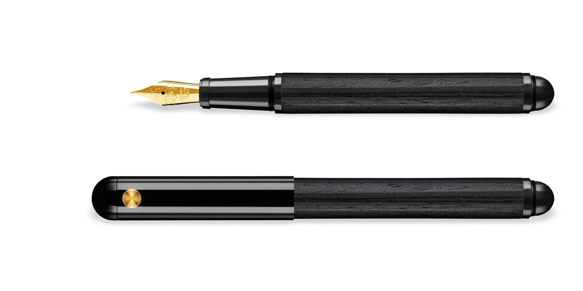 e+m Füllhalter Contract Black, Füller Massivholz Eiche schwarz mit vergoldeter Feder M Holzkassette