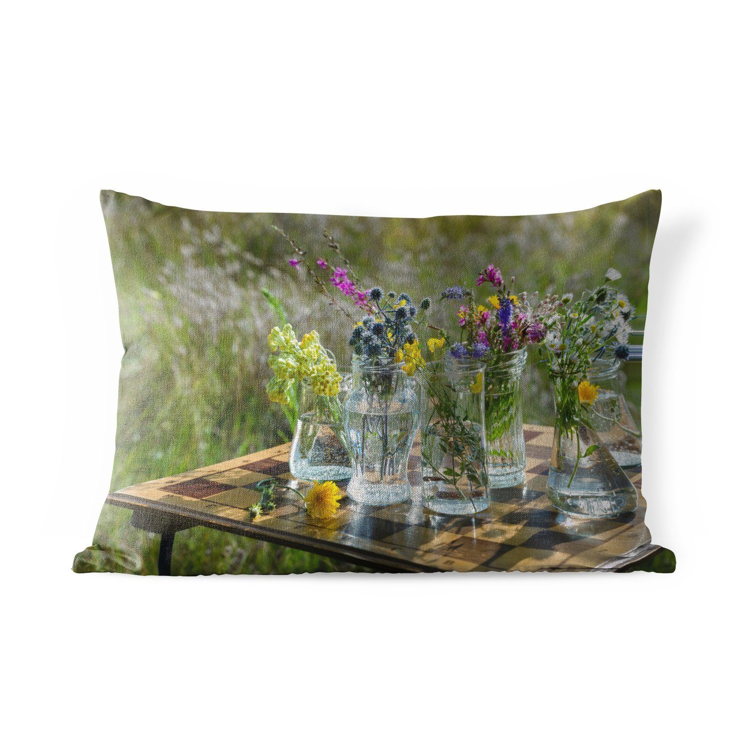 MuchoWow Dekokissen - Blumen Vase Dekokissenbezug, Outdoor-Dekorationskissen, - Kissenhülle Farben, Polyester
