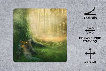 MuchoWow Gaming Mauspad Haus - Wald - Bäume (1-St), Mousepad mit Rutschfester Unterseite, Gaming, 40x40 cm, XXL, Großes