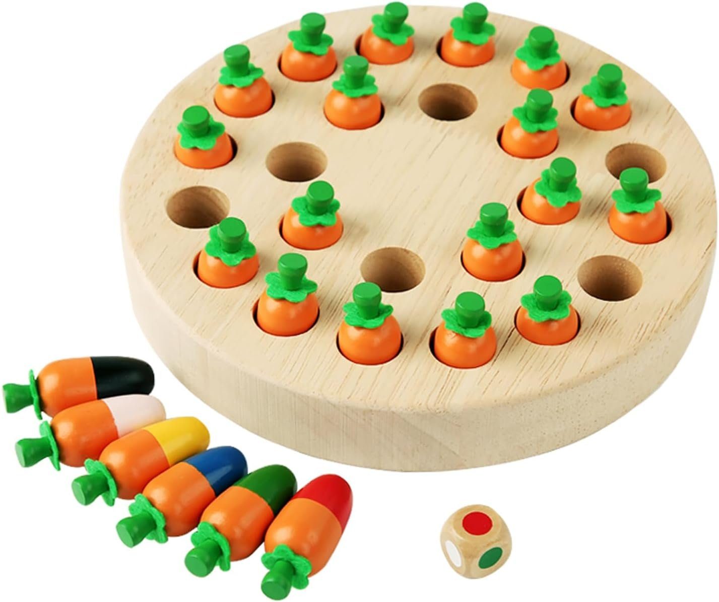 LENBEST Lernspielzeug Montessori Spielzeug, Memory Schach Holz,Memory Spiel  (1-St), Verbessert das Gedächtnis und die Farbwahrnehmung(Karotte)