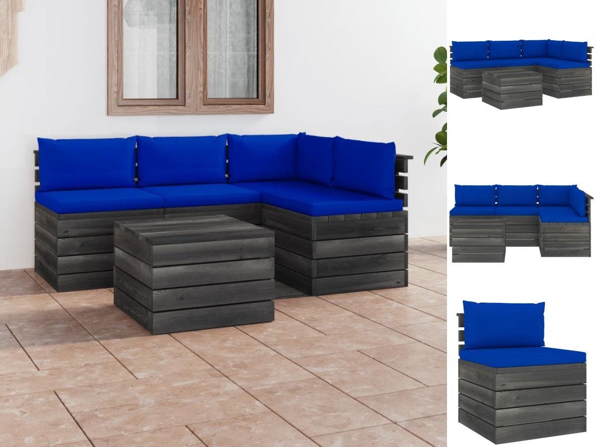 vidaXL Garten-Essgruppe 5-tlg Garten-Sofagarnitur aus Paletten mit Kissen Kiefernholz Sitzgrup Blau