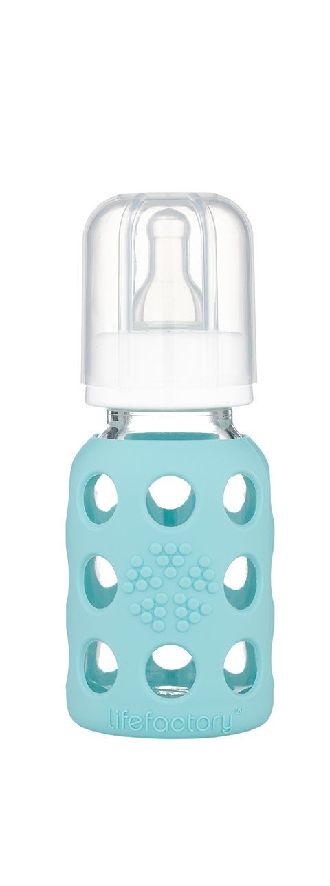 Lifefactory Babyflasche, Glasflasche 120ml, inkl. Silikonsauger Gr. 1 (0-3 Monate) mint
