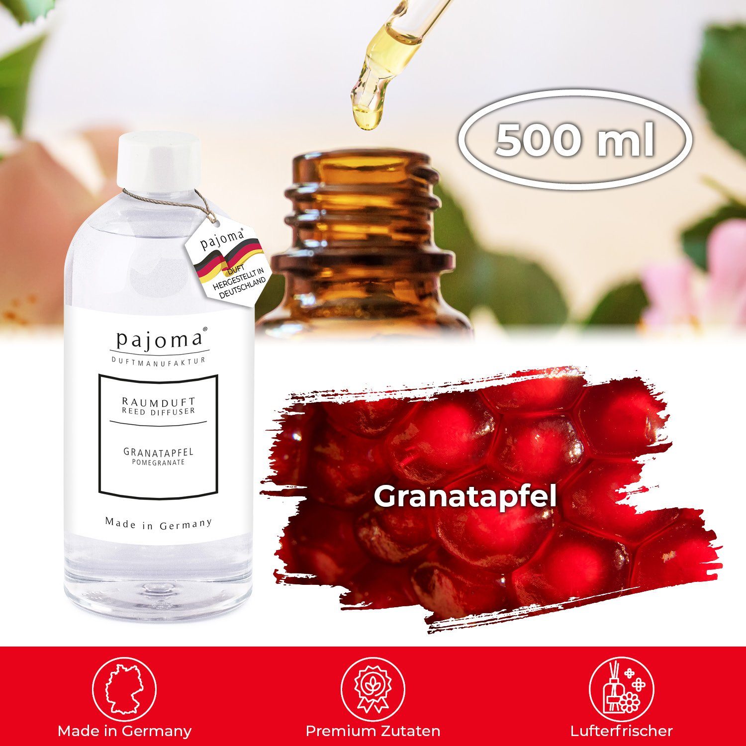 pajoma® Raumduft-Nachfüllflasche Granatapfel, 500 Nachfüller Raumduft-Behälter ml, für