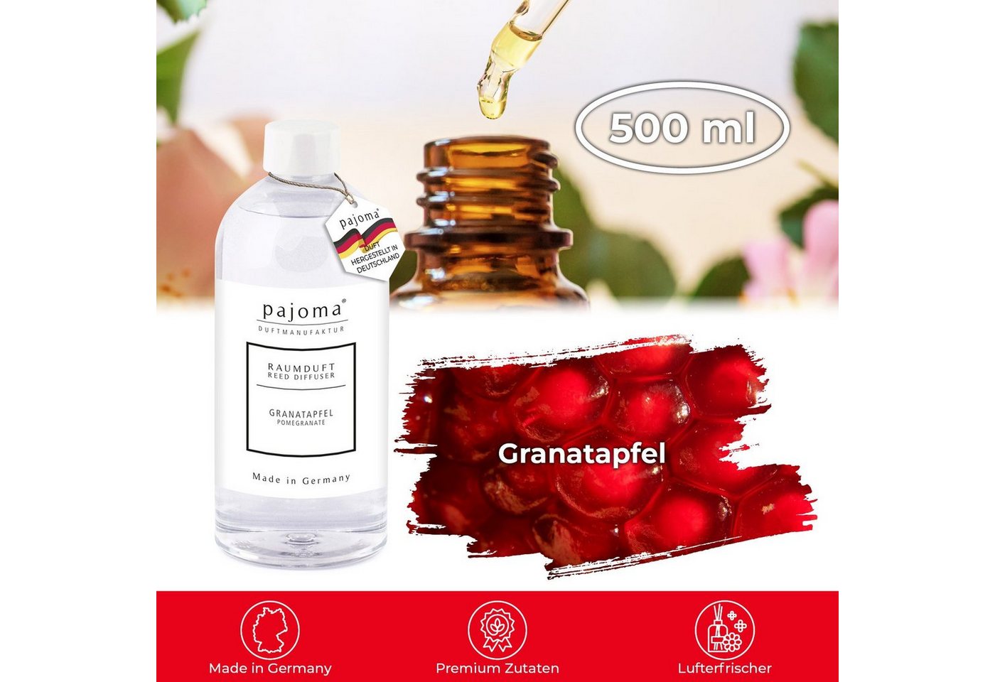 Thumbnail - pajoma® Raumduft-Nachfüllflasche Granatapfel, 500 ml, Nachfüller für Raumduft-Behälter