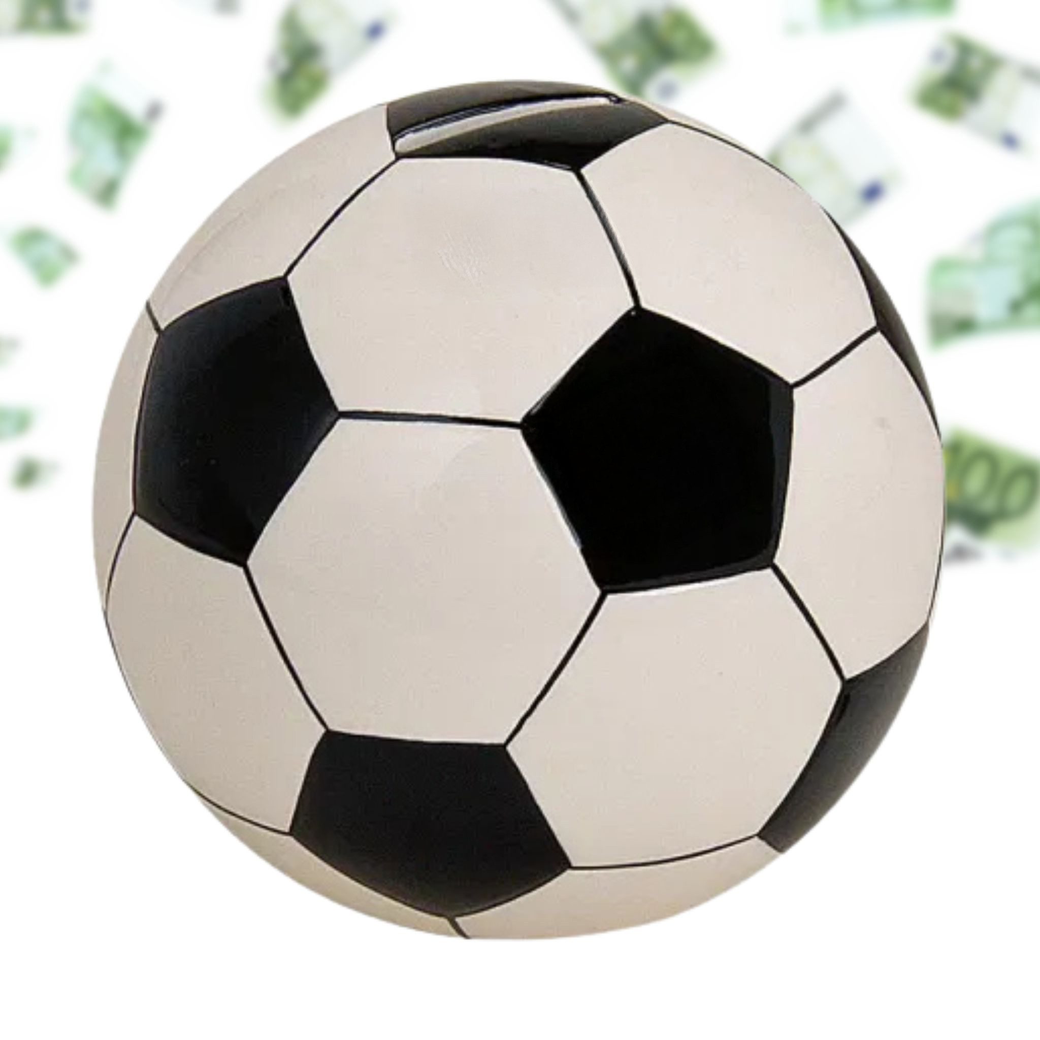 matches21 HOME & HOBBY Spardose Spardose Fussball schwarz weiß 10 cm, Keramik Kinder Erwachsenen Sparbüchse - Gummistopfen zum Öffnen