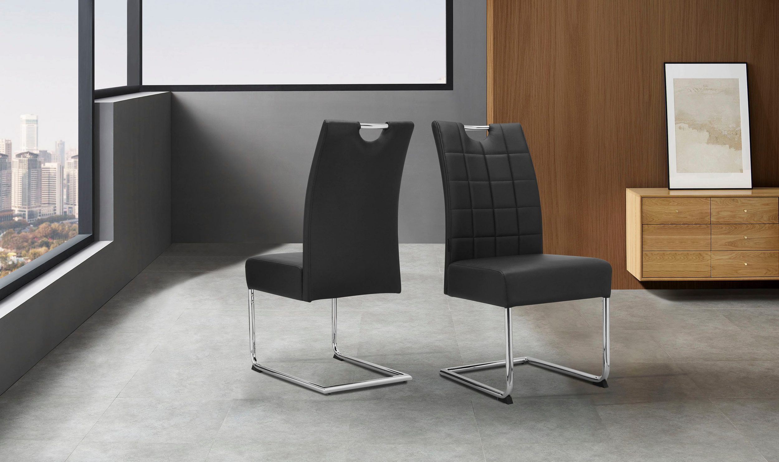 loft24 Esszimmerstuhl Chen (Set, 2 St), Polsterstuhl, Stuhl, Freischwinger, Lederoptik, Chromgestell
