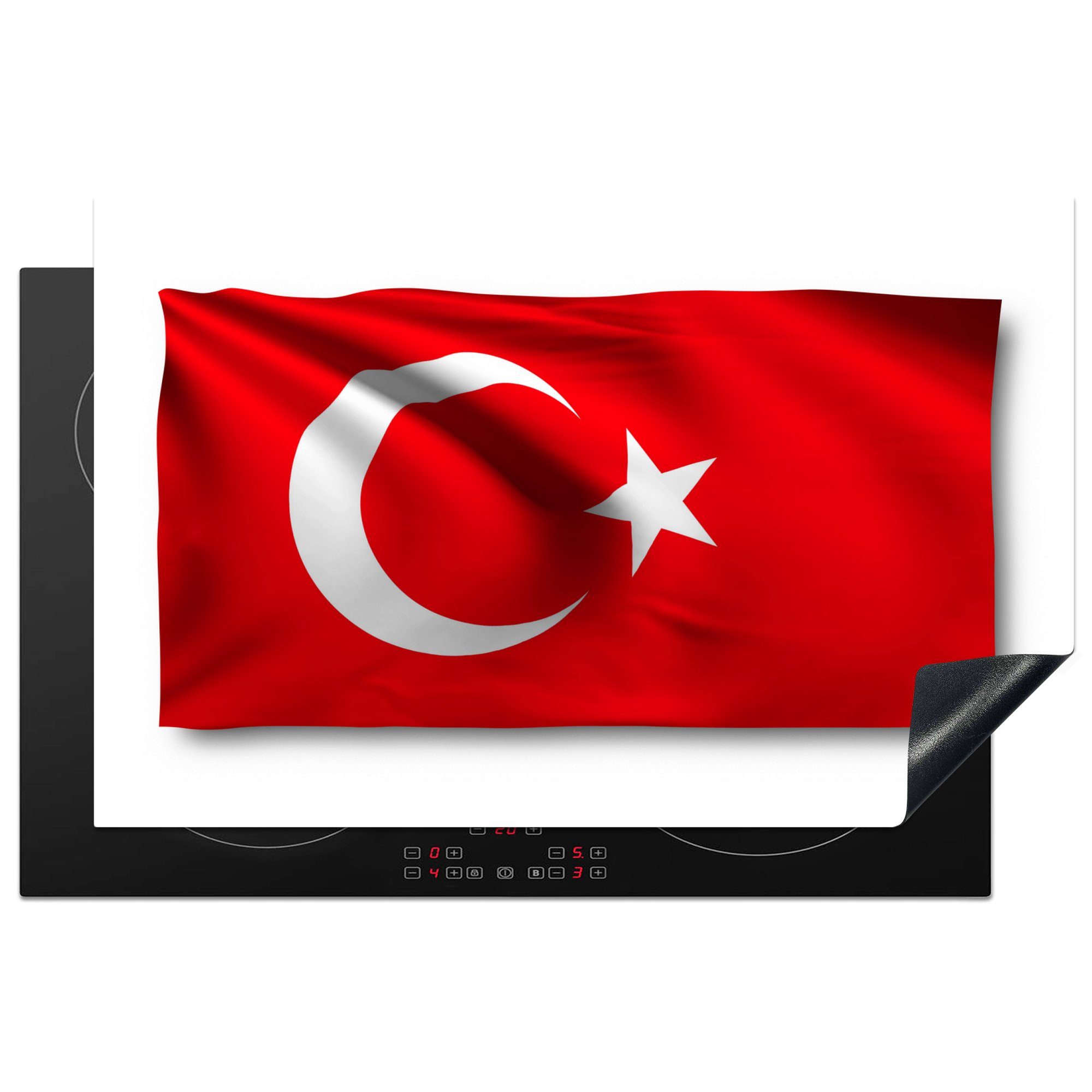 MuchoWow Herdblende-/Abdeckplatte Flagge der Türkei auf weißem Hintergrund, Vinyl, (1 tlg), 81x52 cm, Induktionskochfeld Schutz für die küche, Ceranfeldabdeckung