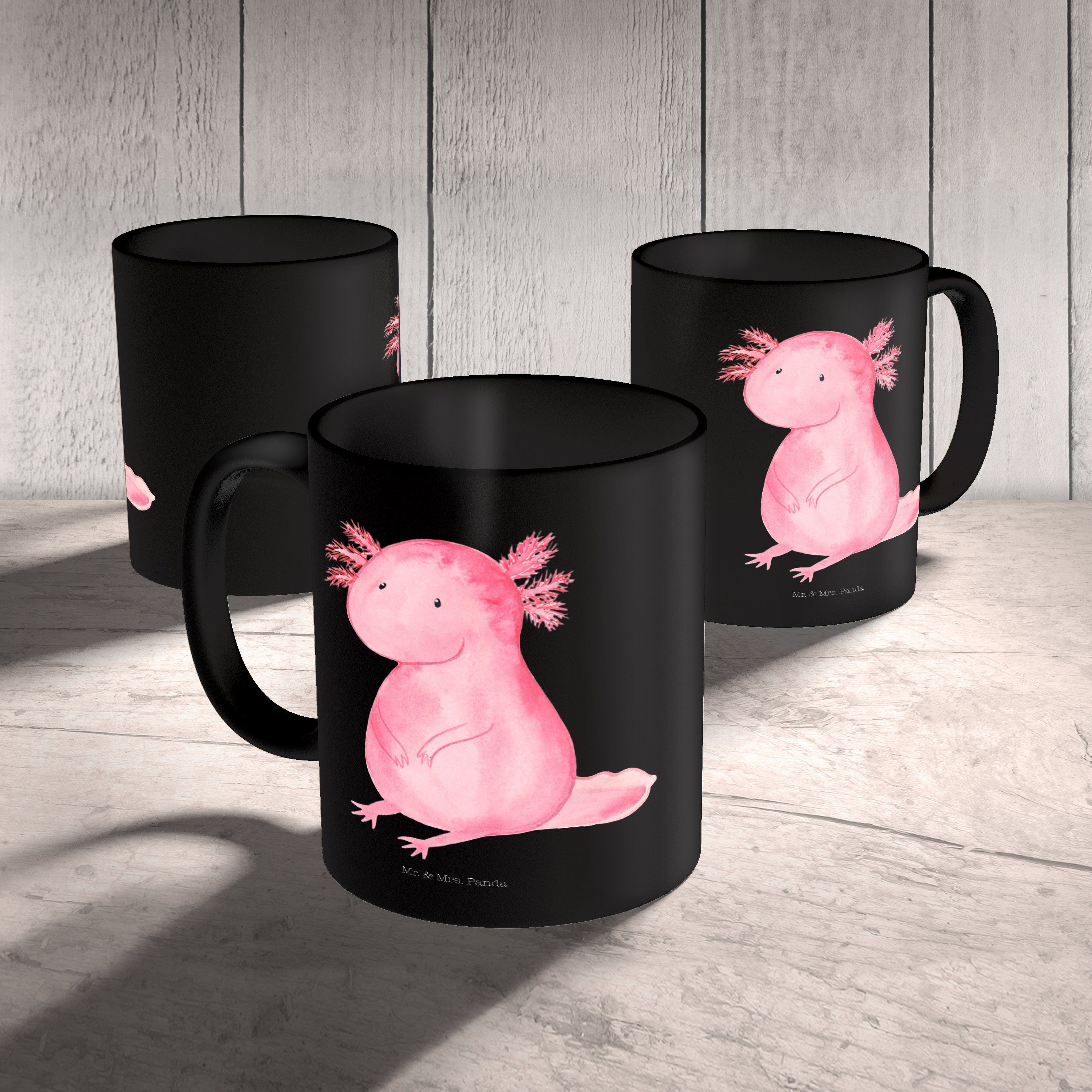 Keramik Mrs. Kaffeetasse, - - Molch, Geschenk, Tasse Schwarz Mr. Axolotl & Schwarz Tas, Panda Porzellantasse,