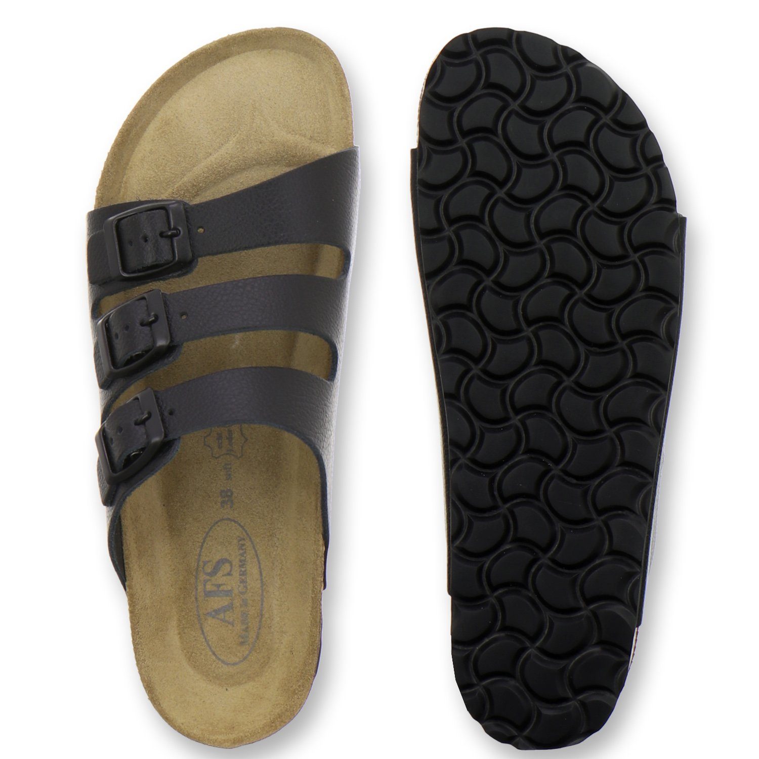 AFS-Schuhe 2133 Pantolette für in mit Damen Germany Glattleder schwarz Made Fußbett, aus Leder