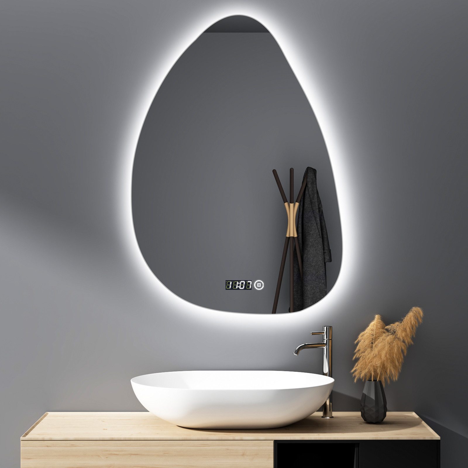 WDWRITTI Badspiegel Badezimmerspiegel mit Beleuchtung Wandspiegel Led Touch Wandschalter (Spiegel Bad, 3Lichtfarben, Memory, Helligkeit dimmbar), 3000K/4000K/6500K, IP44