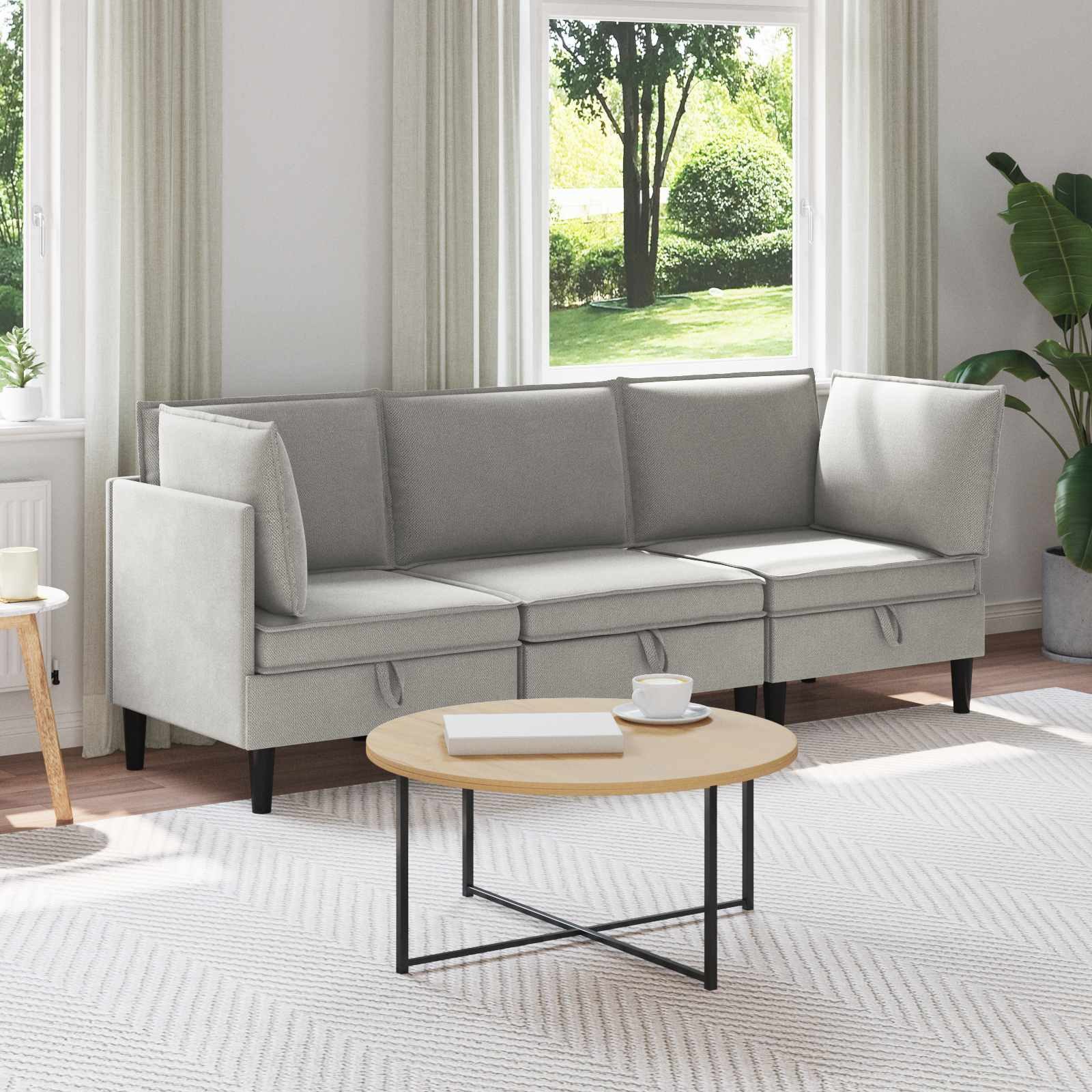 vidaXL Sofa Wohnzimmergarnitur 3 Stk. Hellgrau Stoff, 3 Teile