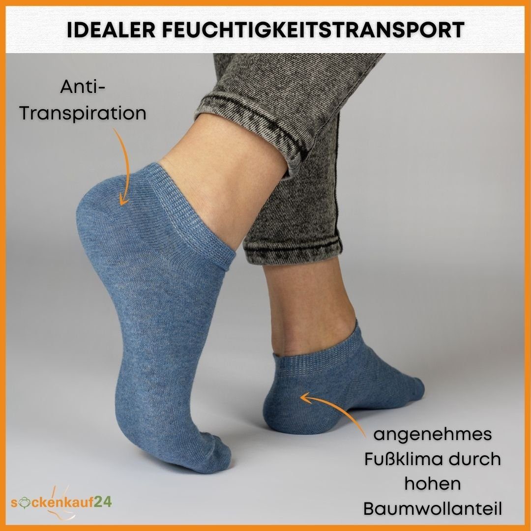 Paar sockenkauf24 Basic Komfortbund Sneaker Damen (Jeans, - mit WP Socken Herren 39-42) 70202T Baumwolle aus (Basicline) Sneakersocken 10 &