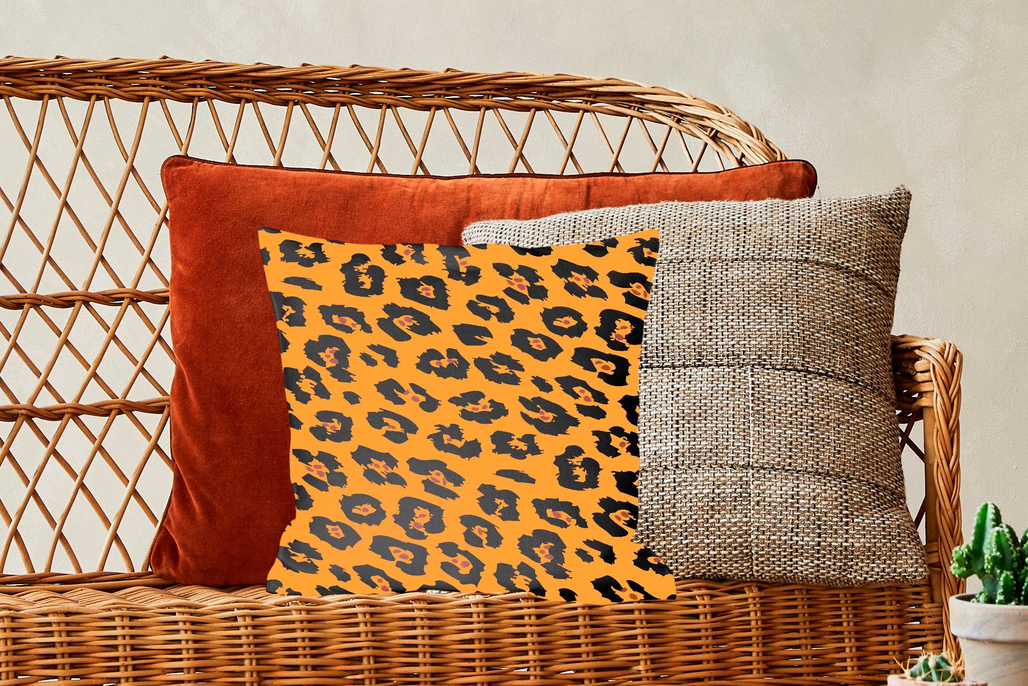 Sofakissen - Deko, für Dekokissen Wohzimmer, mit Schlafzimmer, Schwarz, Orange Pantherdruck MuchoWow Füllung - Zierkissen