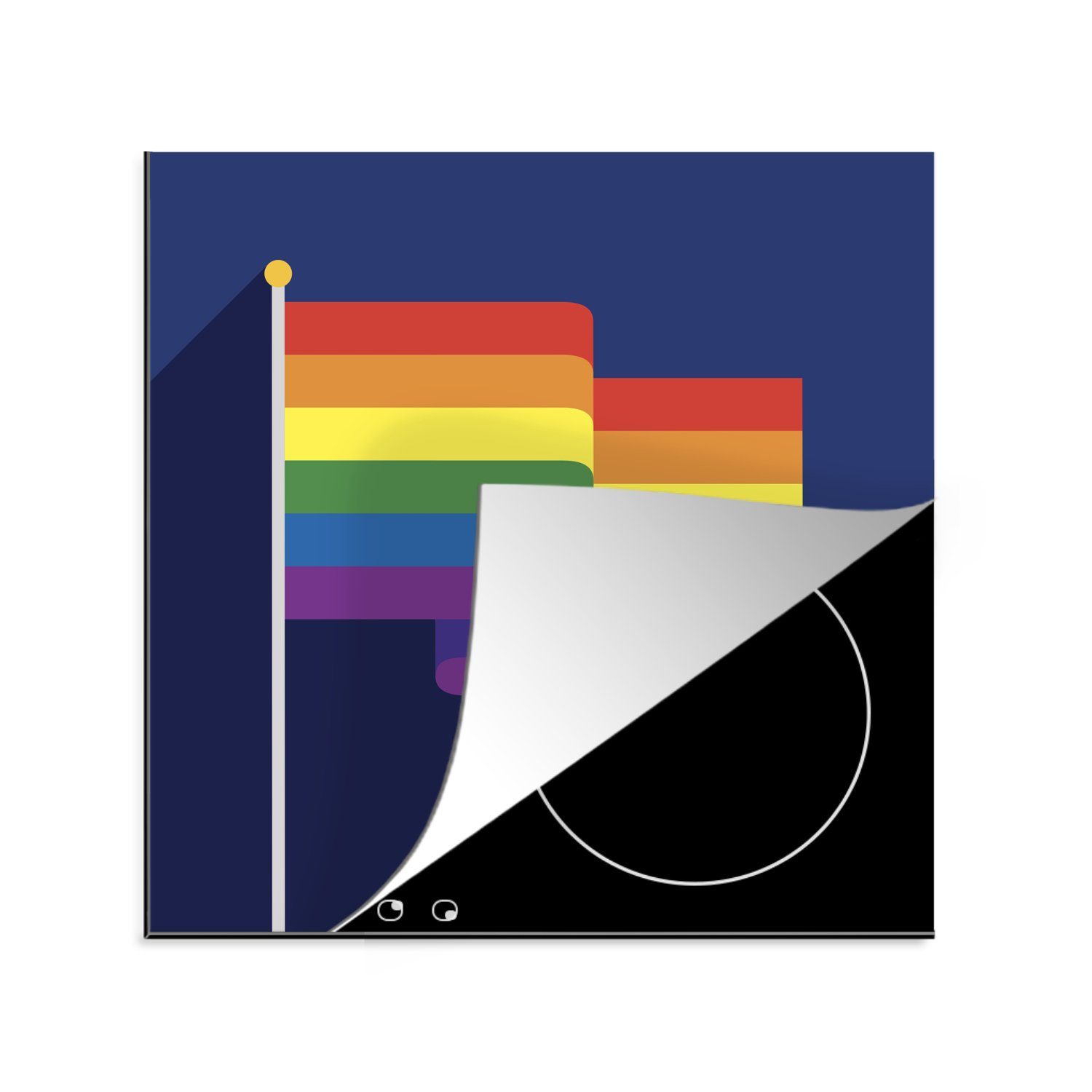 MuchoWow Herdblende-/Abdeckplatte Kinder Illustration Regenbogenflagge auf dunklem Hintergrund, Vinyl, (1 tlg), 78x78 cm, Ceranfeldabdeckung, Arbeitsplatte für küche