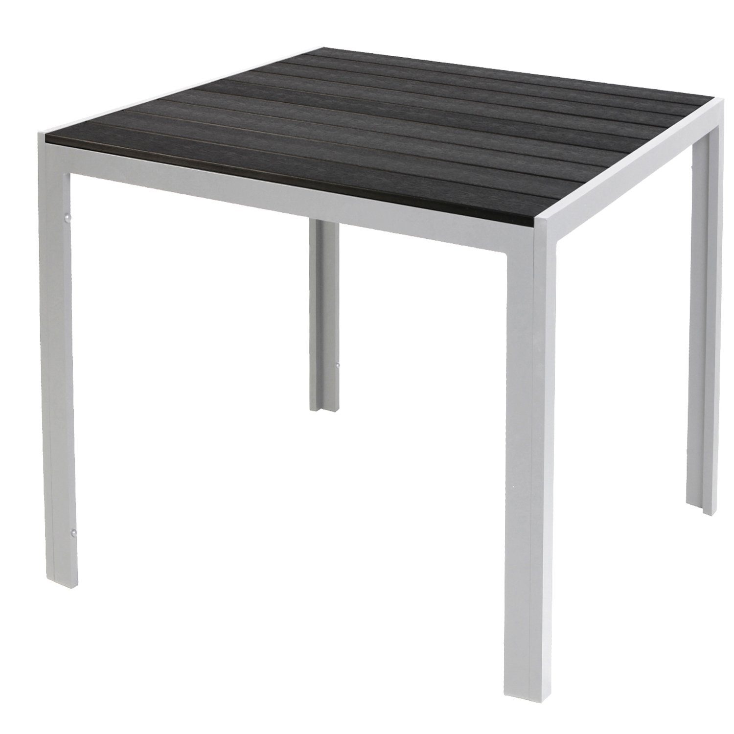 Mojawo Küchentisch Polywood Gartentisch Aluminium Silber / Schwarz 90x90cm