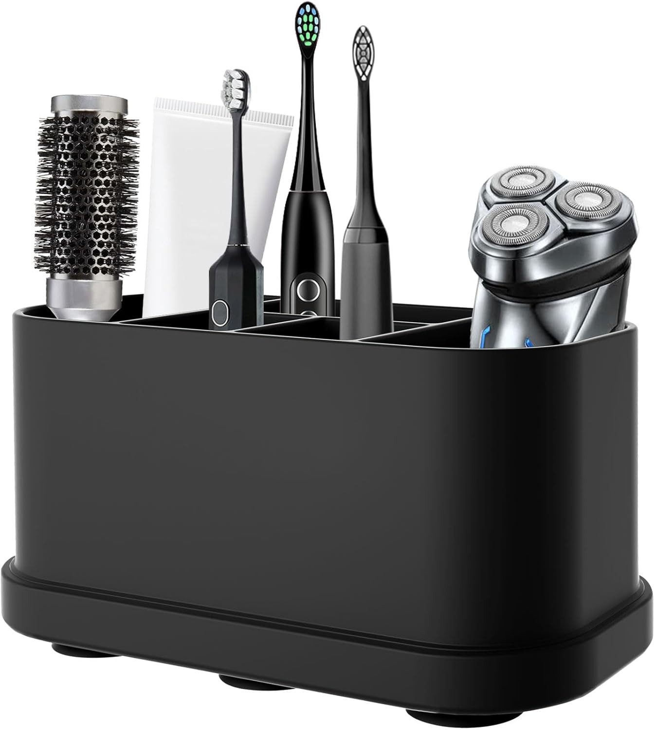 TUWENA Zahnbürstenhalter 5 Fächer Zahnbürstenhalter, Wasserdicht Silikon Zahnpastaständer, Badezimmer mit Saugnapf Zahnbürste Organizer für Familie
