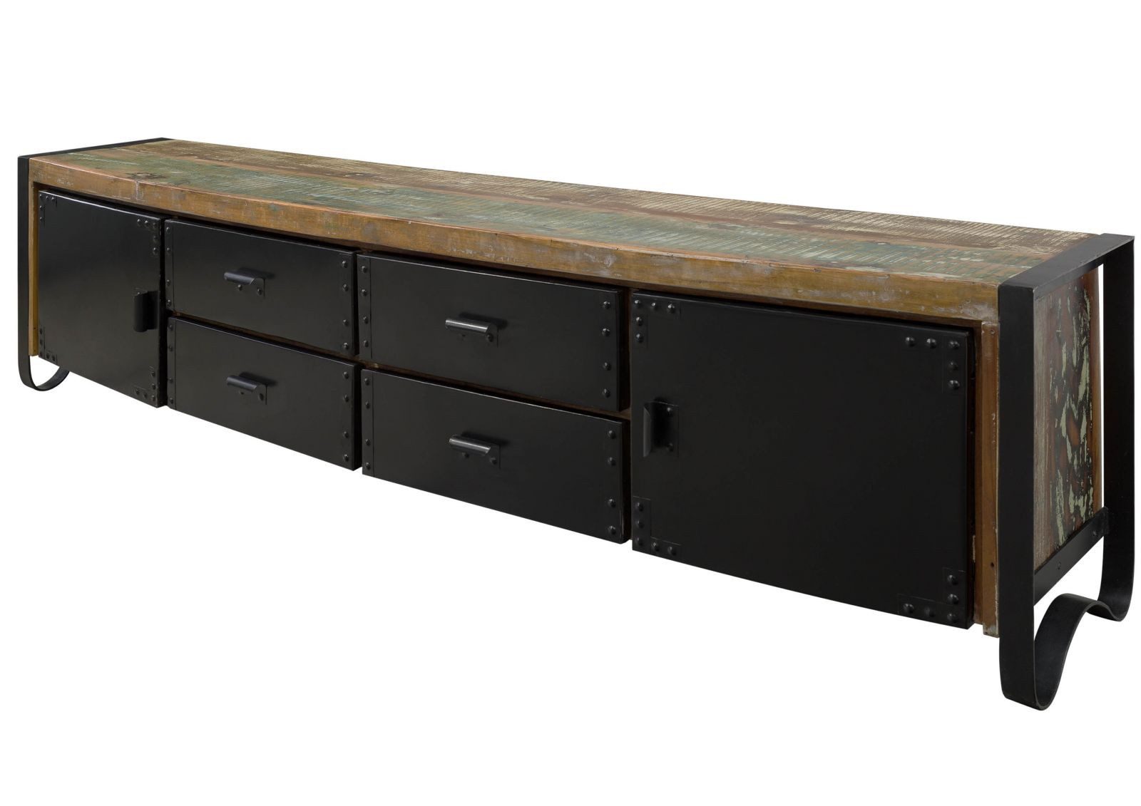 Massivmoebel24 TV-Board INDUSTRIAL Altholz Massivholz mehrfarbig (Massivholz montiert 76 kg INDUSTRIAL #106), Altholz 208x43x55 cm (BxTxH) mehrfarbig lackiert
