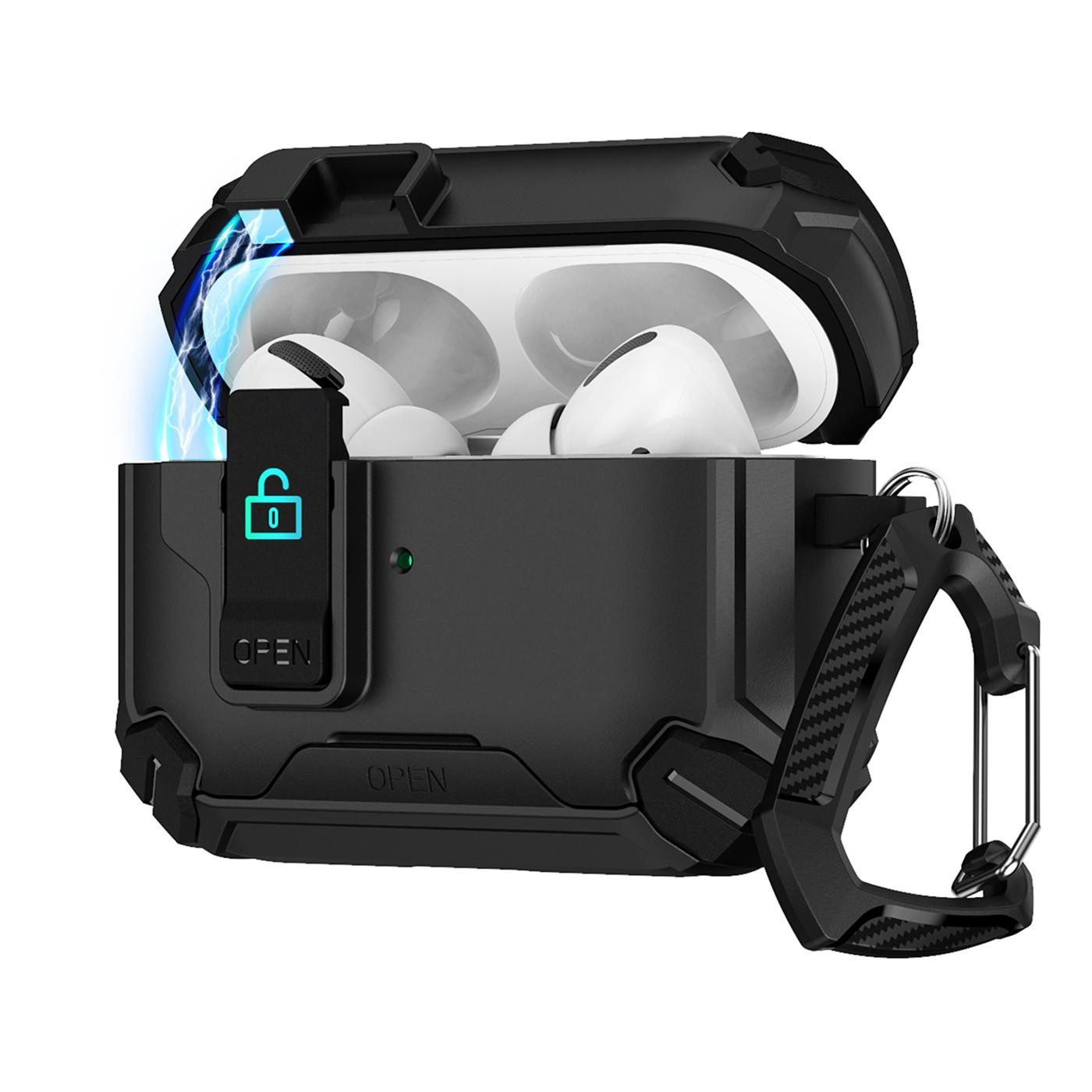 CoolGadget Kopfhörer-Schutzhülle Defender Hülle für Apple AirPods Pro 3 magnetisch mit Karabiner, 360° Full-Body Case Schutzhülle Handy Standfunktion magnetisch ladbar