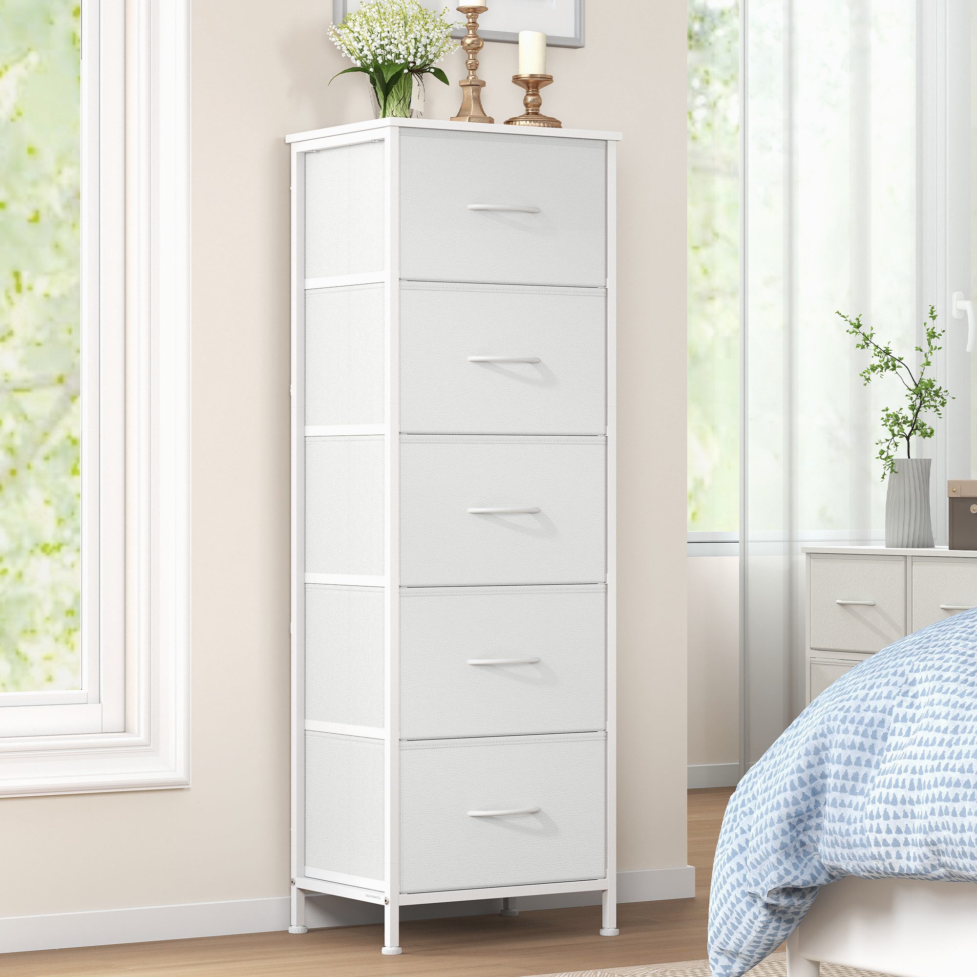 SONGMICS Kommode Schrank, Aufbewahrungsschrank, für Schlafzimmer, Flur, Wohnzimmer, Stahl, 5 Schubladen