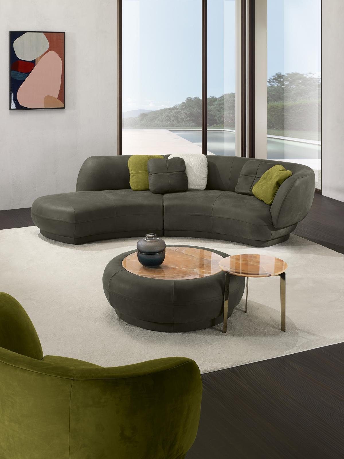 JVmoebel Sofa Textil Sofa 3 Sitzer Polster Leder Modern Relax Sitz Luxus Möbel Rund